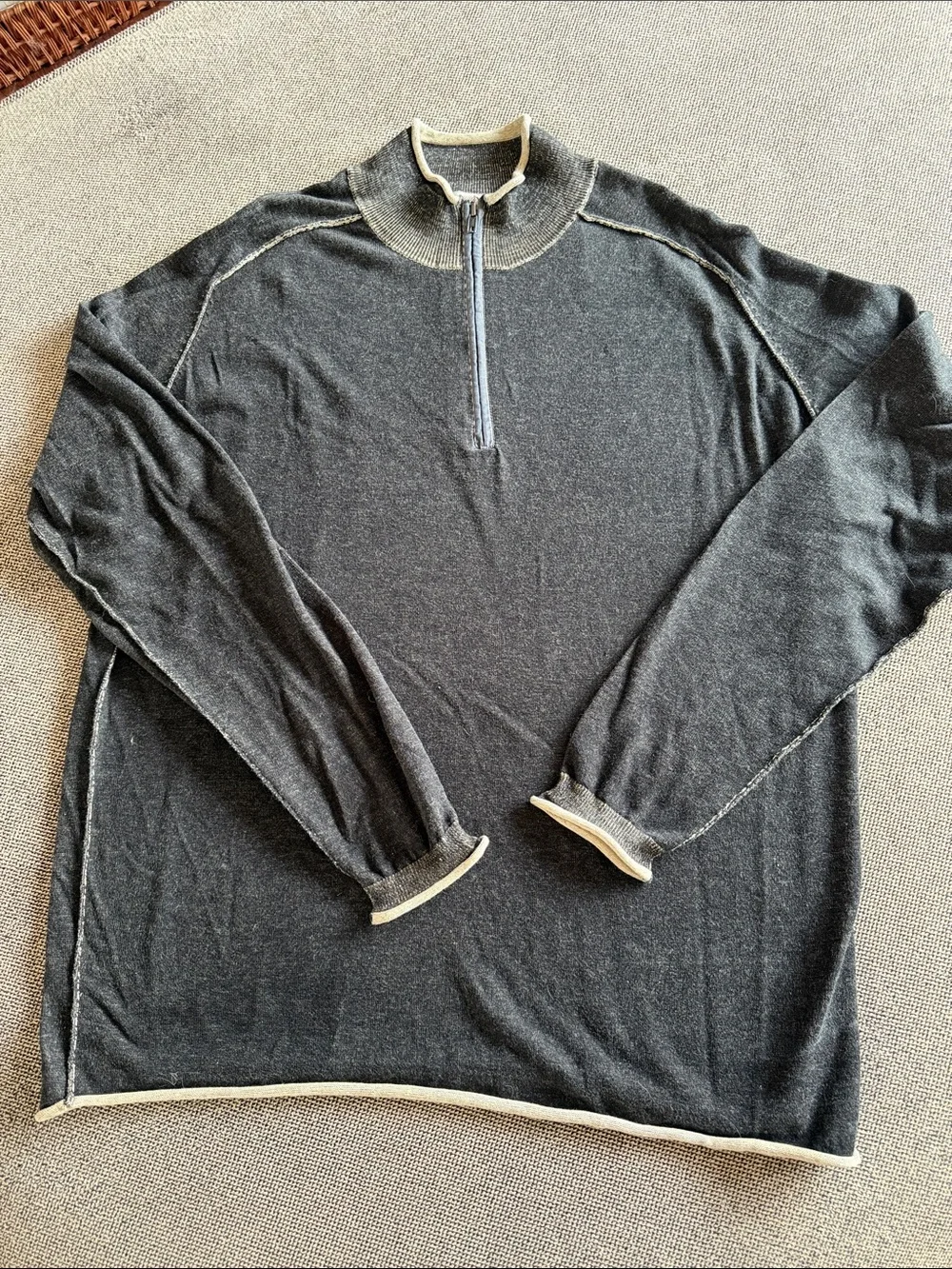 Men's Half-Zip Long-Sleeve Pullover - Black with Cream Trim